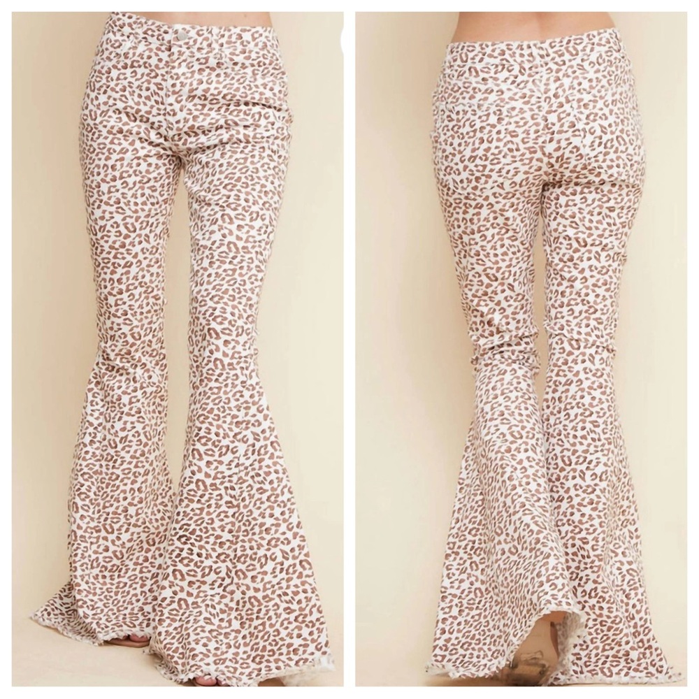 Canyon Rose Leopard Bell Bottoms Jeans - sku 9190